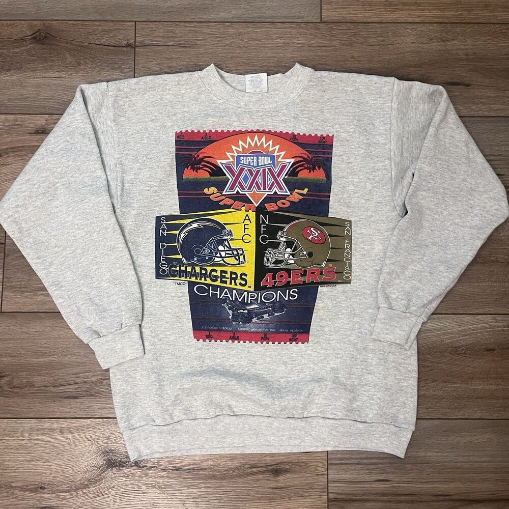 Vintage 1994 Super Bowl XXIX Chargers 49ers Crewneck Sweatshirt Sz L USA Made